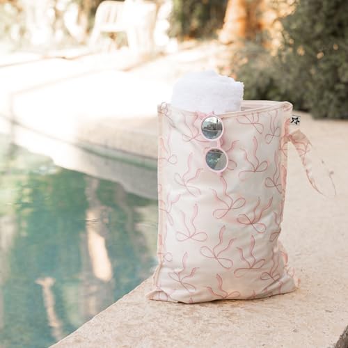 Tiny Twinkle Mess Proof Wet Bags | 2-Pack Reusable Waterproof Wet Bags for Swimsuits | Baby Clothes | Travel & Diaper Bag (Bows,Toile) - color: Bows,Toile, size: 2 Pack