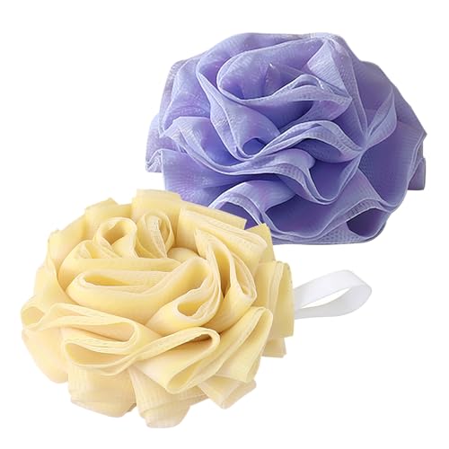 2-Pack Gradient Loofah Sponges for Women＆Men and All Skin Types＆Luxury Spa & Bath Exfoliator, Premium Exfoliating Shower and Bath Sponge Set - Purple＆Yellow - style: 【Gradient】Purple＆Yellow