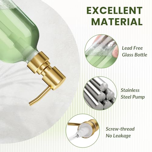 AmazerBath Soap Dispenser, 2 Pack Glass Soap Dispenser with Pump Stainless Steel, 17 Oz Clear Gold Hand Soap Dispensers for Bathroom and Kitchen - color: Cear & Gold