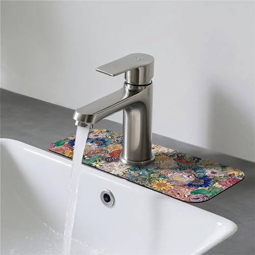 Faucet Fast Absorbent Pad - Hundred Flowers Picture Drying Pad, Suitable For Kitchen, Bathroom, Island And Other Scenes - color: Hundred Flowers Picture