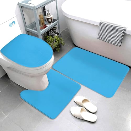 Bathroom Rugs Set 3 Piece Blue Modern Trendy Stylish Bath Rug Mat Set, Non Slip Absorbent Bathroom Decor Mat, Toilet Lid Cover & U Shaped Contour Rug - color: Blue, size: 1'8" x 2'6" (Rectangular)