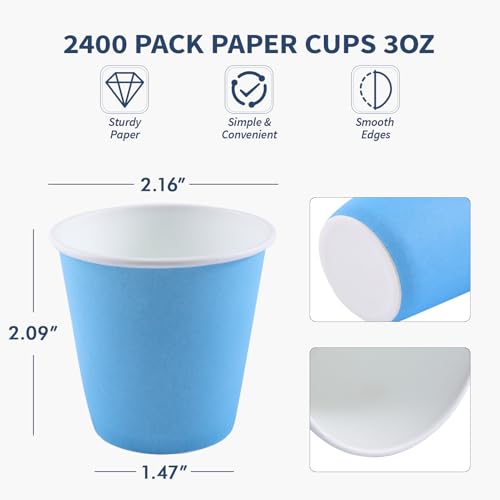 Turbo Bee 3oz Disposable Paper Cups 2400Pack, Small Bathroom Cups Bulk, Rinse Small Blue Paper Mouthwash Tumblers Perfect for Bathroom, Party, Picnic, Travel and Events - color: ML-paper 2400pack-3oz