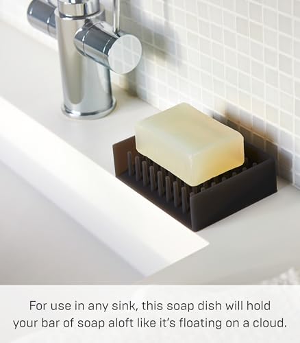 Yamazaki Home Self Draining Soap Tray - Floating Holder Dish for Sink, Silicone, No Assembly Req. - color: Black