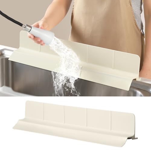 23" Ultra Silicone Sink Splash Guard Released in 2026,Self-Draining Water Splash Guard for Kitchen Sink,Bathroom and Island,with 3.5" High Splash Guard & 7 Strong Suction Cup (Beige) - color: Beige