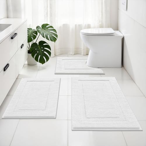 SHACOS White Bathroom Rugs Sets 3 Piece Small Bath Mat U Shaped Toilet Rug | 20x32+ 16x24+ 20x24, Soft Fluffy Microfiber Bath Rugs Set, Non Slip Washable Absorbent Bathroom Floor Mats Carpet Shower Rug - color: White, size: 16"x24"+ 20"x32"+U Shape 20"x24