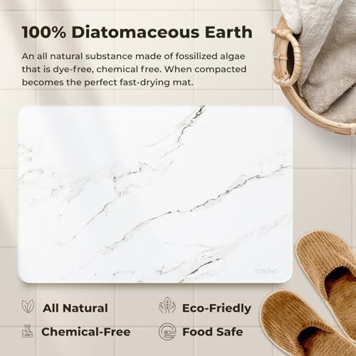 TOSORO - Stone Bath Mat Diatomaceous Earth Shower Mat Non-Slip Super Absorbent Diatomite Stone Bath Mats for Bathroom Floor Quick Drying Natural Easy to Clean (23.5 x 15) - Sandstone - color: Marble Sandstone, size: Pack of 1