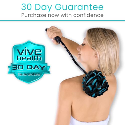 Vive Bendable Loofah on a Stick with Long Handle - Body Exfoliator Luffa & Long Handled Sponge - Back Scrubber & Bath Brush Lufa for Shower, Women, Men, Elderly - Handheld Loofa & Wall Hook Included