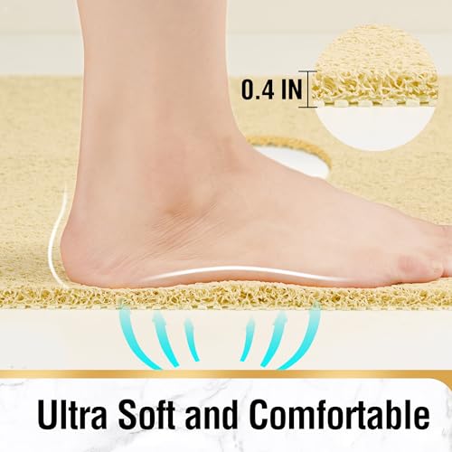 HITSLAM Square Shower Mat, 24 x 24 Inch Non Slip Bath Mat for Tub, Soft PVC Loofah Bathtub Mats with Drain Holes, Quick Drying Bathroom Stall Floor Mat, Bathroom Accessories Without Suction Cup, Beige - color: Beige, size: 24" x 24" (Square)