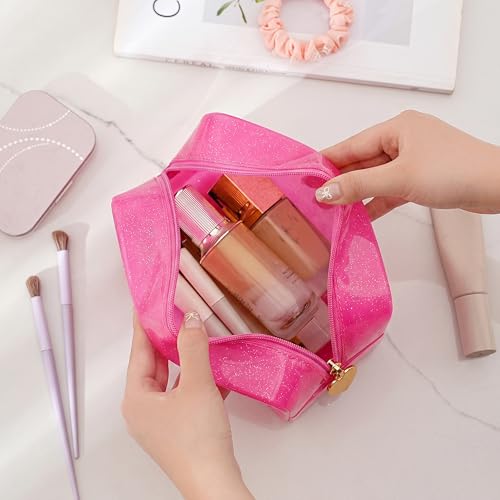 RSRSLEII Stardust Twinkle Jelly Travel Makeup & Toiletry Bag, Waterproof PVC Cosmetic Bag/Case for Women，Zipper SPF Beach Bag for Sunscreen Skincare and Daily Essentials (02Hot Pink) - color: 02Hot Pink