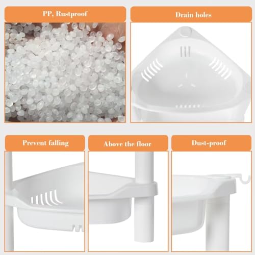 ELYKEN 4 Tier Shower Caddy Organizer Shelf Corner, 14.4 x 11.2 x 31.5 Inches, Rustproof, Plastic Shower Rack Stands for Inside Bathroom, Bathtub, Shower pan, White - color: White, size: 4-Tier