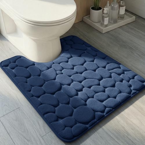 YIHOUSE Memory Foam Bath Mat Cobblestone Bathroom Rugs Super Water Absorbent Bath Mats for Bathroom Machine Washable Bath Rugs(20 x 24,Dark Blue) - color: Dark Blue Single, size: 1'8" x 2' (Rectangular)