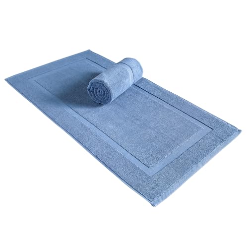 SALBAKOS 100% Turkish Cotton Bath Mat Set 2-Piece - 20x34 inch, Hotel & Spa Collection, Soft, Absorbent, Long Lasting, Durable Bathroom Rugs | Made in Turkey (Blue, 2 Bath Mats) - color: Blue, size: 2 Bath Mats
