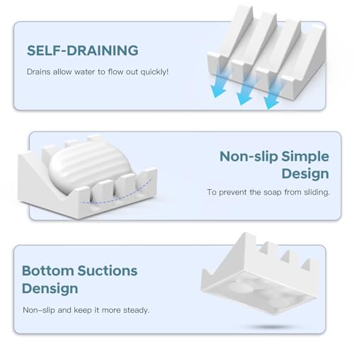 Soap Dishes with Suction Cups, Silicone Soap Holder & Saver with Drainage, Bar Soap Holder for Shower for Bathroom, Kitchen, Bathtub, Easy to Clean, Keep Soap Dry, Extend Soap Life(White) - color: White