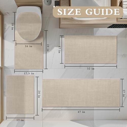 YIHOUSE Beige Bathroom Rug Sets 5 Piece, Absorbent Bath Mat for Bathroom Non Slip Washable, Bath Room Mat Quick Dry, Thin Bath Rug Set for Toilet and Floor - color: Beige, size: 5 Piece