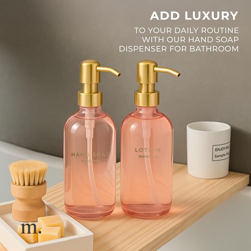 MaisoNovo Soap Dispenser 2-Piece Set | 16.9oz Pink Bottles with Gold Stainless Steel Pump Core - color: Pink/Gold