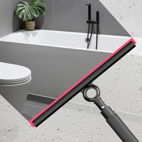 Shower Squeegee for Glass Doors, Window Squeegee for Home,Squeegee with Telescopic Extension Pole,Professional Window Cleaning Tool, Black, for Mirror, Glass, Ceramic Tile