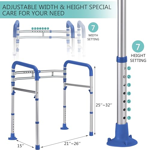 Lianjindun Toilet Safety Rails (350 lb), Adjustable Toilet Frame for Elderly, Seniors, Handicap & Disabled, Foldable Handicap Toilet Handles Fit Any Toilets（Dark Blue） - color: Dark Blue