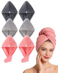 Lumimi 6 Pack Microfiber Hair Towel Wrap for Women,Super Absorbent Quick Dry Lightweight Turban with Button Anti Frizz Fast Drying for Straight Curly Hair - color: Red+red+grey+grey+darkgrey+darkgrey