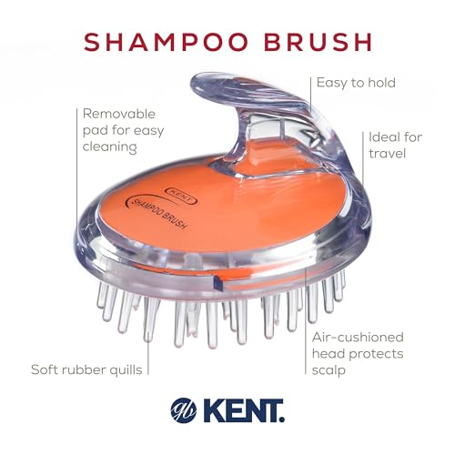 Kent SH1 ORG Scalp Scrubber Hair Brush and Exfoliator for Distributing Shampoo and Conditioner, Shower Massage Tool and Hair Growth Brush with 42 Soft Rubber Bristles - color: Orange, size: 3 Pack