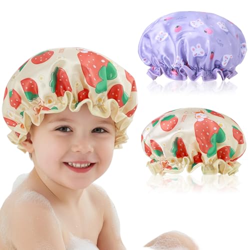cobee Kids Shower Caps, Shower Cap for Kids, Waterproof Toddler Showers Caps Cute Rabbit Bonnets Reusable, Soft Kid Sleeping Cap for Daily Bath
