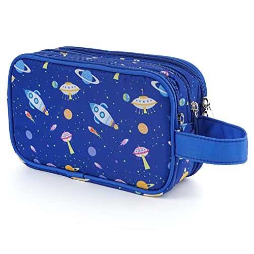 Kids Toiletry Bag for Boys, Travel Toiletry Bag for Little Young Boys Waterproof Hanging Wash Bag Toddler Traveling Toiletries, Space Blue - color: Space Blue