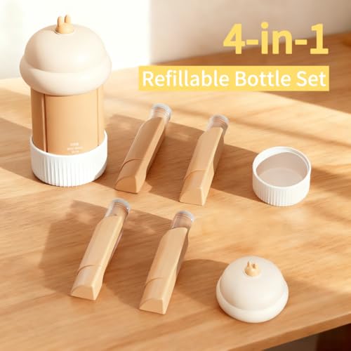 Travel Cosmetic Case Toiletry Bag with Zipper Refillable 4-in-1 Silicone Kit Toiletry Bottles、Squeeze Toiletry Bottles Leakproof Accessories for Toiletries Shampoo Lotion Body Wash (BPA Free) - size: 4-in-1 Kit - Khaki