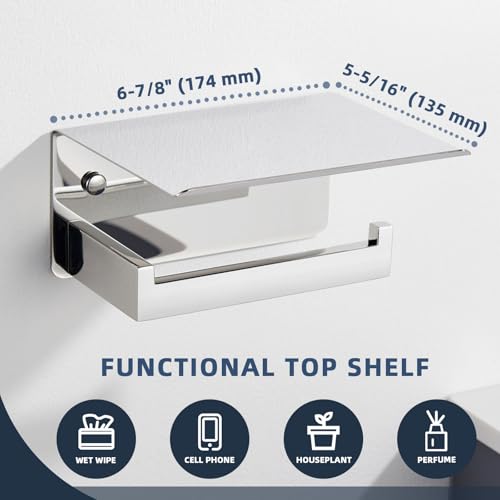 Angle Simple Toilet Paper Holder with Shelf Polished Chrome, 304 Stainless Steel Toilet Tissue Roll Holder Wall Mount - color: Polished Chrome, size: Single Rod