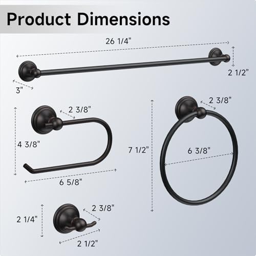 Formosa Design Hardware Classic 4-Piece Bathroom Accessories Set, 24-inch Towel Bar, Toilet Paper Holder, Towel Ring, and Robe Hook, Durable Zinc Alloy & Stainless Steel, (Oil Rubbed Bronze Finish) - color: Oil Rubbed Bronze