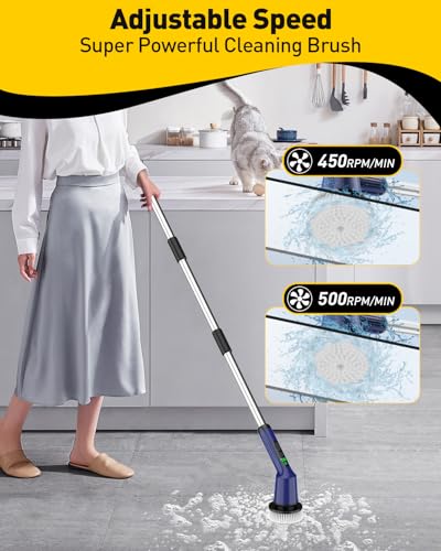 Electric Spin Scrubber for Cleaning Bathroom, Shower Scrubber Cordless Cleaning Brush with IPX7 Waterproof & 2 Speed, 3 Brush Heads, Bathroom Cleaning Supplies for Shower Tub Kitchen Tile Toilet Navy - color: Navy, size: 3 Brush Heads