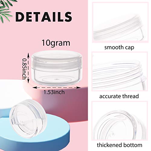 10 Gram Sample Containers with Lids, 10Pcs Clear Sample Jars, Small Cosmetic Travel Containers for Makeup, Lotion, Cream, Powder, 10 ML Mini Container with Lids - color: Clear