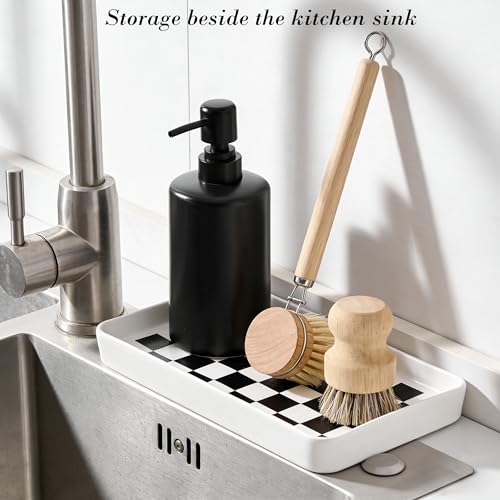 Texture Checkered Surface 10"×6"×1" Bathroom Vanity Tray for Countertop- Ceramic Decorative Organizer Tray for Dresser Top, Toilet, Perfume, Sponge Holder Soap Dish Dispenser for Kitchen Counter - color: White Color With Checkered Pattern-1 Pc