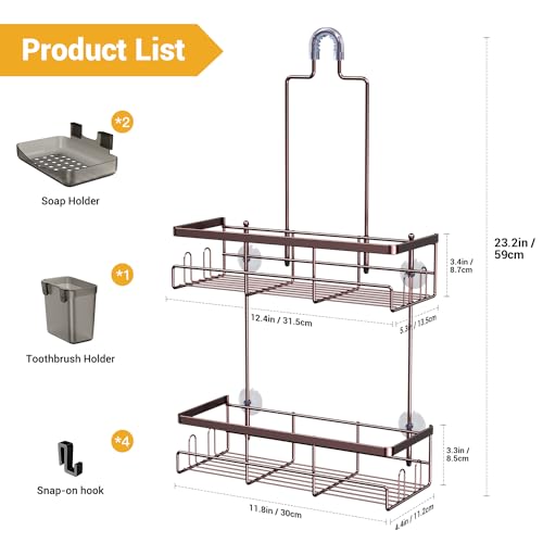 AKTECKE Shower Caddy Hanging Bathroom Organizer: Rustproof Shelf for Inside Shower - No Drilling, Over Showerhead - Bath Shelves for Shampoo, Soap - Bronze - color: Bronze