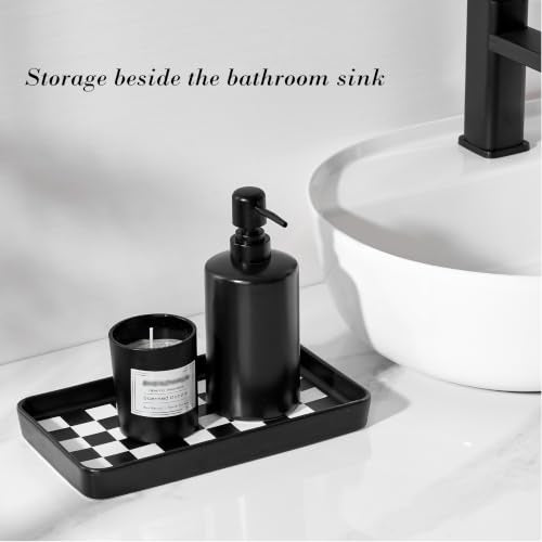 10"×6"×1" Texture Checkered Surface Bathroom Vanity Tray for Countertop- Ceramic Decorative Organizer Tray for Dresser Top, Toilet, Perfume, Sponge Holder Soap Dish Dispenser for Kitchen Counter - color: Black Color With Checkered Pattern-1 Pc