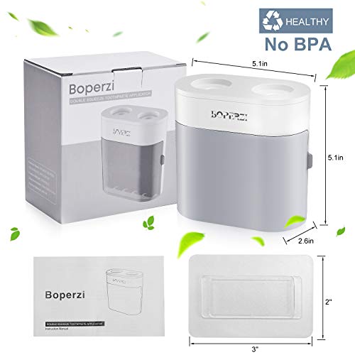 Boperzi Toothbrush Holder Wall Mounted Toothpaste Dispenser Gray Dustproof Cover for Shower Bathroom Set with 2 Toothpaste Squeezers (Not Electric) - color: Gray