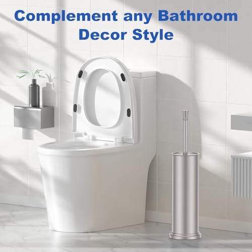 Nickel Brush and Holder，Extra Long Handled Nickel Brush for Bathroom，Stainless Steel Heavy Duty Toilet Bowl Brush,Deep Cleaning Modern Toilet Cleaner Brush -Space Saving