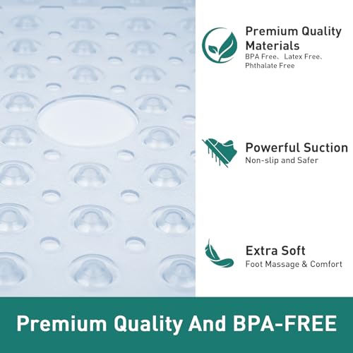 Large Square Shower Mat 27 x 27 Inch Clear, Non Slip Shower Bathtub Mats for Inside Shower With Big Suction Cups Drain Holes, Anti Slip Bathroom Floor Shower Stall Mats, Easy Clean, BPA-Free - color: Clear