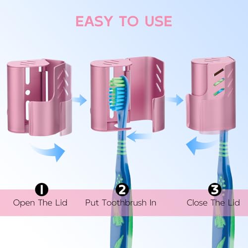 2PCS Aluminum Toothbrush Head Caps, Travel Toothbrush Top Cover, Portable Protector Clip Pod Fits Most Manual and Electric Toothbrush Heads for Household Traveling, Camping, School, Business - Pink - color: Pink-2pcs