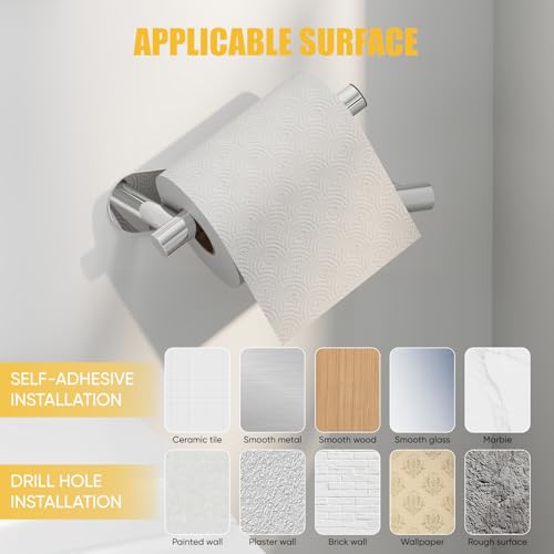 BESy Adhesive or Screw Toilet Paper Holder Wall Mount Rustproof Modern Roll Holder Flexible Pivoting Adjustable Tissue Handle with Self Adhesive or Mounted with Screws Stainless Steel Polished Chrome - color: Polished Chrome