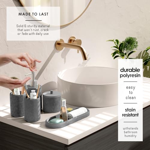 Clara Clark Bathroom Set - Grey Bathroom Accessories Set, 24PC Bathroom Accessory Set, Bathroom Sets with Shower Curtain Set, Adhesive Corner Shower Caddy Hanging & Soap Dispenser - color: Grey, size: Complete Set + Shower Caddy