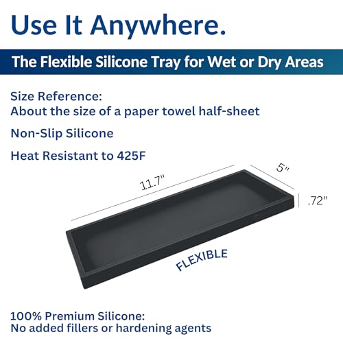Spacewiser Countertop and Vanity Tray - 11.7" Silicone Bathroom Counter Tray, Dish Soap Trays for Kitchen Counter, Organizer Accessories Caddy, Toothbrush Toilet Laundry Shower Oil Makeup Mat, Black - color: Black, size: Large 11.7”