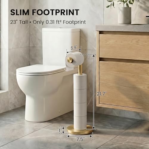 Cesun Extra Weighted Base Toilet Paper Holder Stand - SUS304 Rust Proof Free Standing Tissue Roll Holder for 4 Rolls, No Tipping, No Slipping, Gold - color: Gold