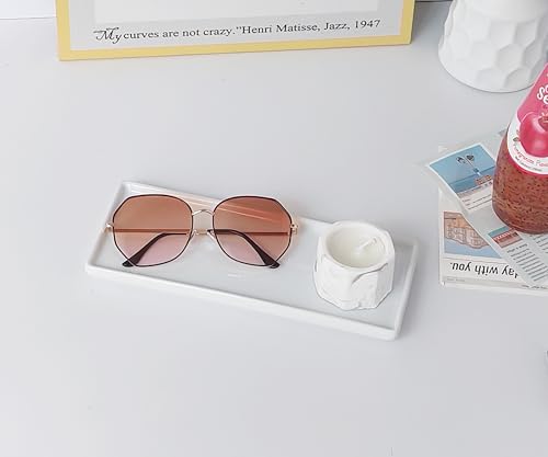 9.2" Porcelain Small Bathroom Narrow Tray - White | Ceramic Countertop and Mini Vanity Tray for Cosmetics, Perfume, Jewelry, Candle - Kitchen Soap Tray for Kitchen Counter - color: White, size: 9.2" x 3.6" x 0.6"