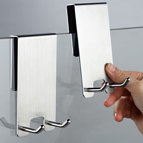 Taozun Over The Door Hooks - Stainless Steel Shower Towel Hooks, Squeegee Holder, Frameless Glass Shower Door, 2 Packs - color: Silver, size: 2 Pack