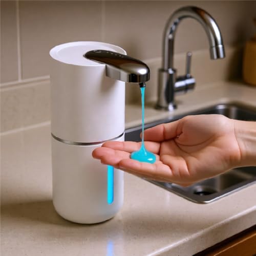 Automatic Liquid Soap Dispenser, White | IPX5 Waterproof 12.8oz / 380mL Capacity 4 Adjustable Liquid Levels USB-C Rechargeable Long-Lasting Battery - color: White (Liquid)