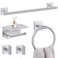 5-Piece Brushed Nickel Bathroom Hardware Set, SUS304 Stainless Steel Bathroom Accessories Set 23.6 inches Towel Bar, Toilet Paper Holder with Shelf, Towel Ring and Two Towel Hooks Wall-Mounted - color: Brushed Nickel, size: 5 Pieces - With Shelf