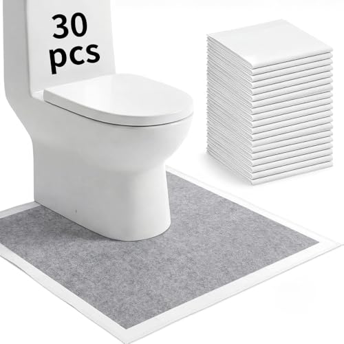 30 Pack Disposable Toilet Mats, Containing Bamboo Charcoal Material，23.6" x 23.6" Absorbent Toilet Floor Protector from Urine Disposable Toilet Floor Mat U-Shape