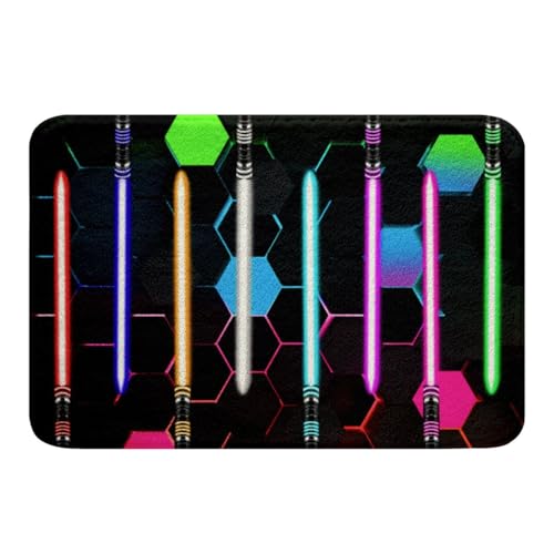 Neon Colorful Light Up Sword Bathroom Rug,Kids 3D Geometric Honeycomb Hexagon Shaggy Absorbent Floor Mat,Boys Girls Adult Fashion Games Non Slip Bath Mat Black Cool Bath Indoor Doormat Decor,16"x24" - color: Lightsaber 09, size: 16" x 24"