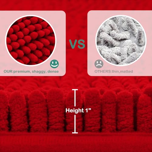 HOMEIDEAS Bathroom Rugs Set 2 Pieces, Ultra Soft Non Slip Absorbent Chenille Toilet Bath Mat Set (Red) - color: Red-red, size: 1'8" x 2'8" (U Shape 20"x24"+20"x32")