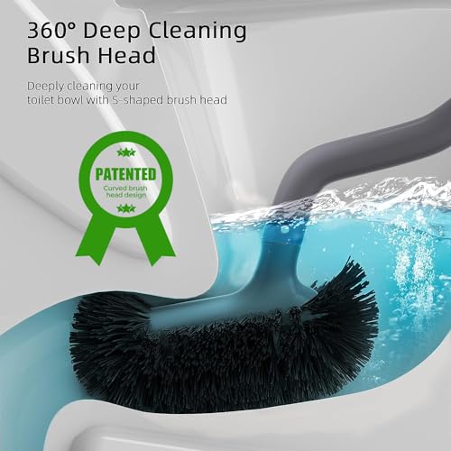 HAMITOR Toilet Bowl Brush Holder Set: Bathroom Deep Cleaning Toilet Cleaner Scrubber Under Rim with Curved Bristle for Dead Corner Clean - Hidden Rv Toilet Decorative Accessories with Caddy- Gray - color: B-gray, size: 1 pack