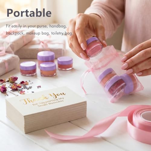 3 Gram Sample Jars with Lids, 25 Count Mini Cosmetic Containers - Makeup Travel Containers with Labels, Tiny Disposable Spatulas - color: Purple